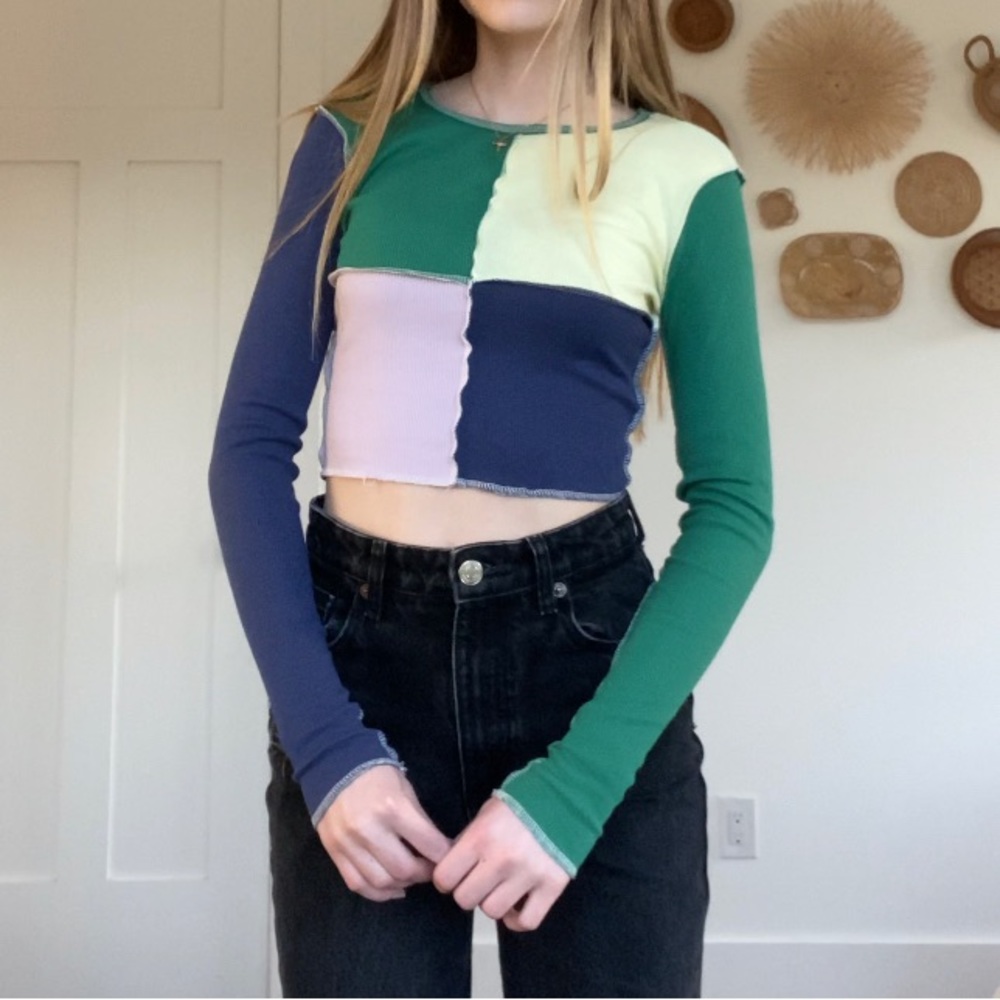 Trendy patchwork long sleeved top